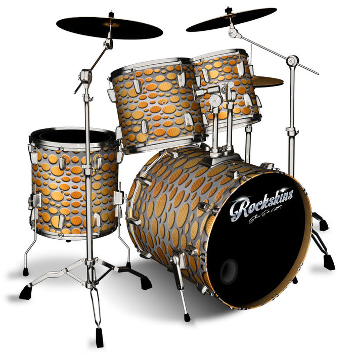 Orange Carbon Fiber and Steel Overlay Drum Wrap