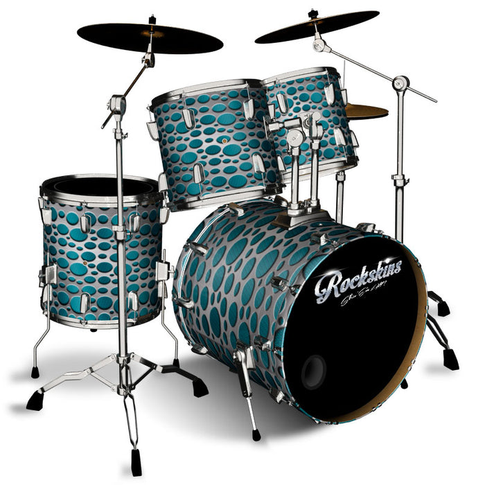 Teal Carbon Fiber and Steel Overlay Drum Wrap