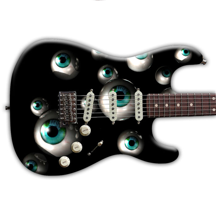 Teal Eyeballs Black Sky Guitar Wrap