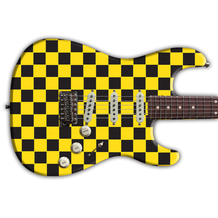 Yellow And Black Checker Guitar Wrap